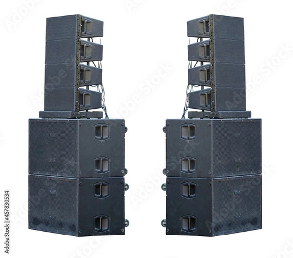 Fototapeta Old powerful large audio speakers isolated on white background