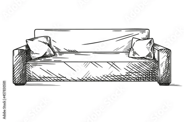 Fototapeta Sketch sofa isolated on white background. Vector