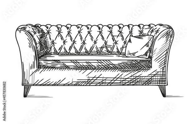 Fototapeta Sketch sofa isolated on white background. Vector