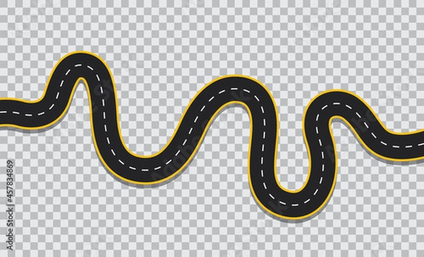 Fototapeta Winding road isolated on transparent background. Winding and dangerous road.