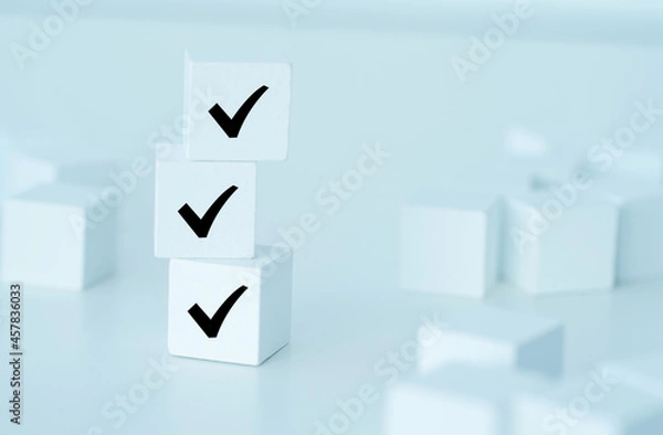 Obraz Check list Image.  Check mark or ticker on white cube