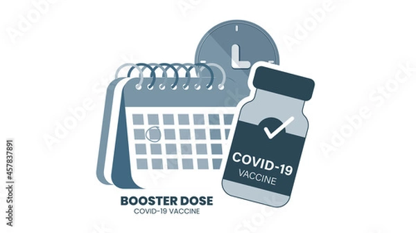 Fototapeta Illustrator vector of Vaccine bottle, syringe injection and calendar. Third booster shots vaccine after primer dose. Booster injection to increase immunity or COVID-19 vaccine booster dose concept.