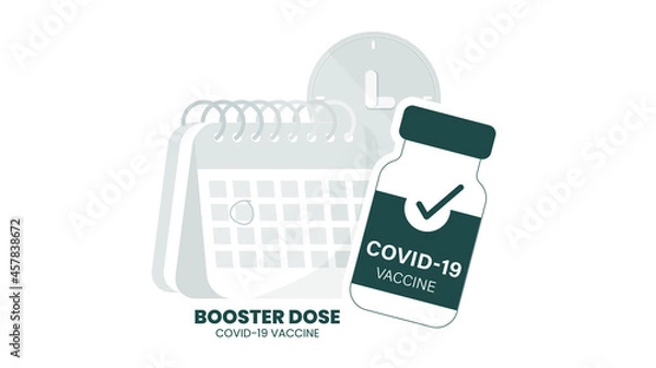 Fototapeta Illustrator vector of Vaccine bottle, syringe injection and calendar. Third booster shots vaccine after primer dose. Booster injection to increase immunity or COVID-19 vaccine booster dose concept.