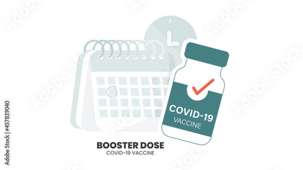 Fototapeta Illustrator vector of Vaccine bottle, syringe injection and calendar. Third booster shots vaccine after primer dose. Booster injection to increase immunity or COVID-19 vaccine booster dose concept.