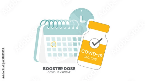 Fototapeta Illustrator vector of Vaccine bottle, syringe injection and calendar. Third booster shots vaccine after primer dose. Booster injection to increase immunity or COVID-19 vaccine booster dose concept.