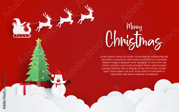 Obraz merry christmas background design with paper cut style.