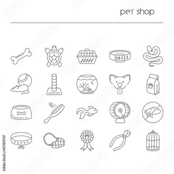 Fototapeta Pet shop icons isolated. Collection of thin line symbols of pets and equipment