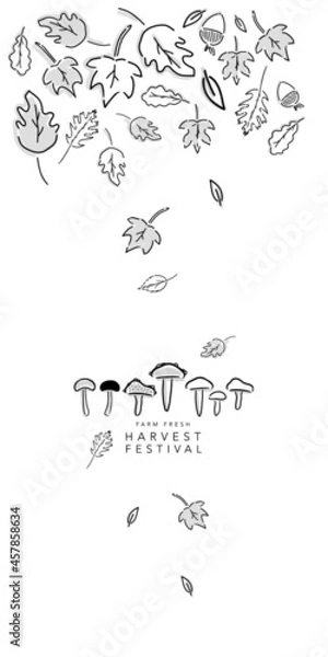 Fototapeta Fall vector illustration of mushrooms and leaves. Seasonal message on store sign, cafe menu, event design, logo, email and banner, etc. - Farm Fresh Festival - Vertical