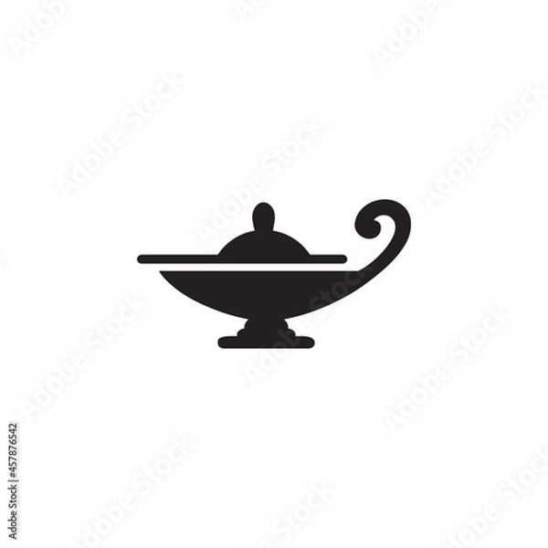 Fototapeta Aladin lamp  flat style silhouette. Simple black icon vector illustration of a lamp isolated  on white background. 