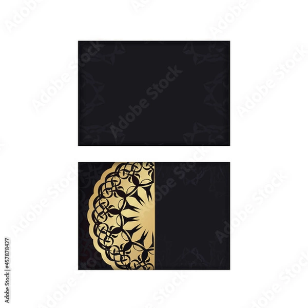 Fototapeta Black greeting card with Indian brown pattern for your congratulations.
