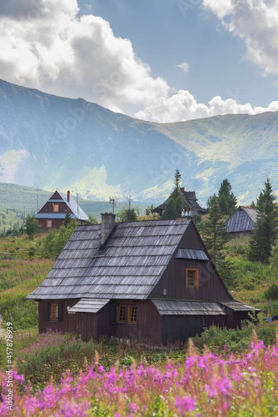 Obraz Beautiful views of the Polish High Tatras with mountain lakes and picturesque houses in the summer season