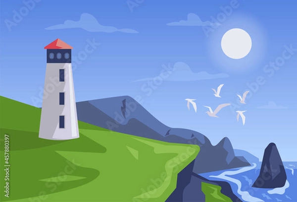 Obraz Landscape watchtower illustration concept vector 
