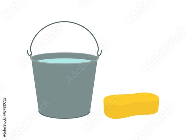 Obraz Bucket with water and sponge on white background
