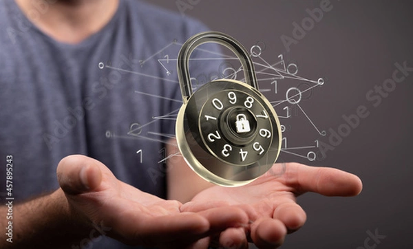 Fototapeta Cybersecurity and information or network protection. Future technology web