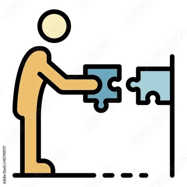 Fototapeta Man take puzzle icon. Outline man take puzzle vector icon color flat isolated