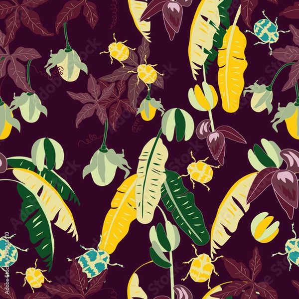 Obraz Violet Eden banana insects seamless vector pattern 