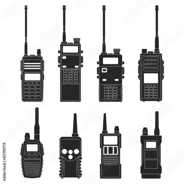 Fototapeta Walkie talkie vector black icon. Isolated black set icon radio walky .Vector illustration walkie talkie on white background .