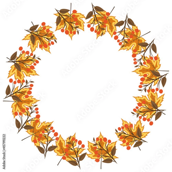 Fototapeta colorful vector round autumn frame with leaves and berries