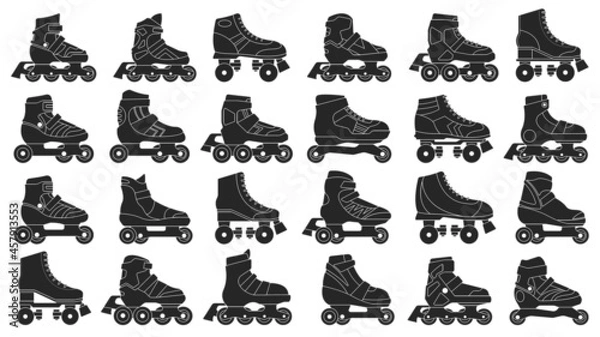 Fototapeta Skate roller vector black set icon. Vector illustration rollerskate on white background. Isolated black set icon skate roller.