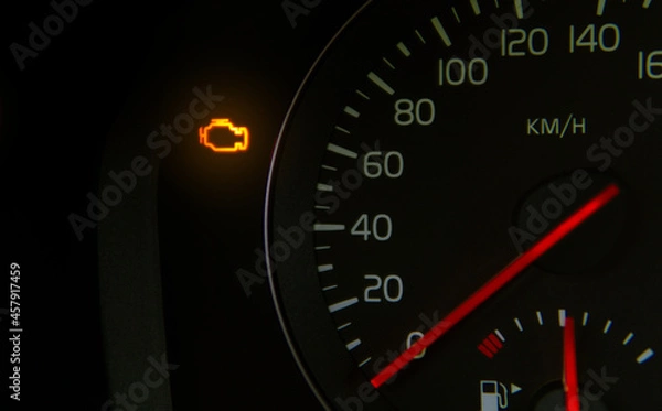 Obraz orange check engine light on the dashboard