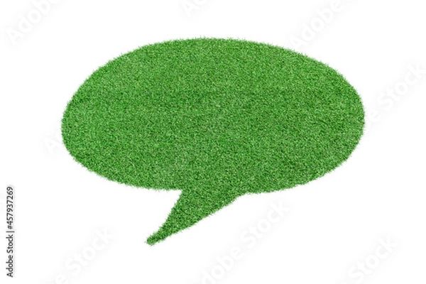 Obraz Speech Bubble made from green grass, Isolated on white background