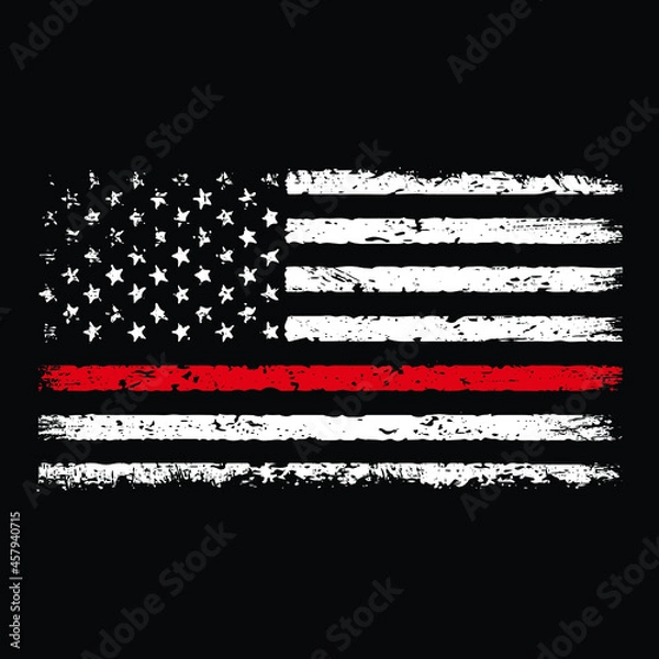 Fototapeta Distressed Thin Red Line American Flag T-Shirt Vector Design, Grunge usa Firefighter with thin red line shirt.