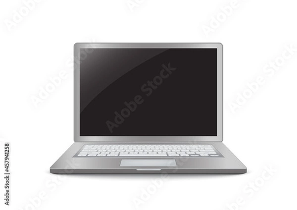 Fototapeta Laptop computer with blank black screen realistic icon for mockup user interface design isolated on white background. Vector illustration