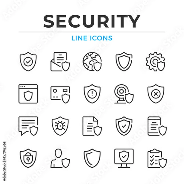 Fototapeta Security line icons set. Modern outline elements, graphic design concepts, simple symbols collection. Vector line icons