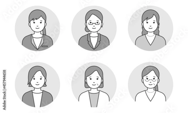 Obraz ビジネスウーマンのアイコンセット（線画モノクロ）