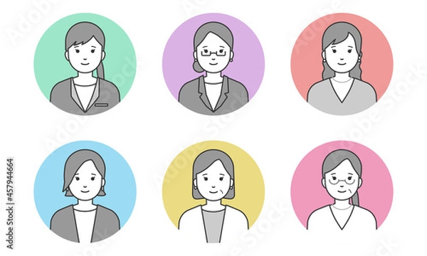 Obraz ビジネスウーマンのアイコンセット（線画カラフル）