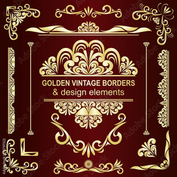 Obraz Golden vintage borders & design elements - vector set.