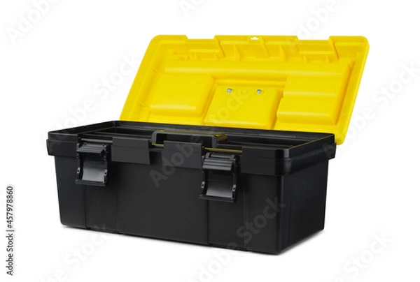Obraz Plastic toolbox with yellow top isolated