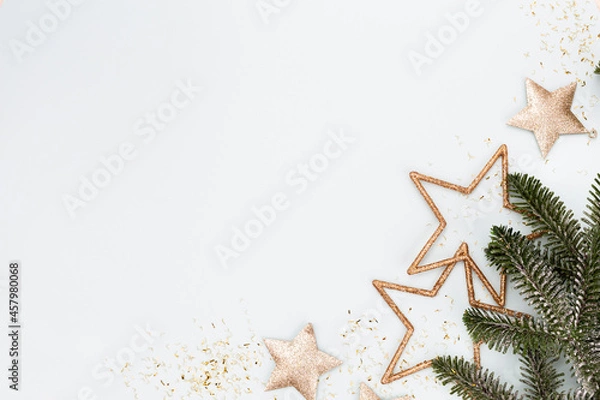 Fototapeta Christmas decor background. Flat lay, top view.