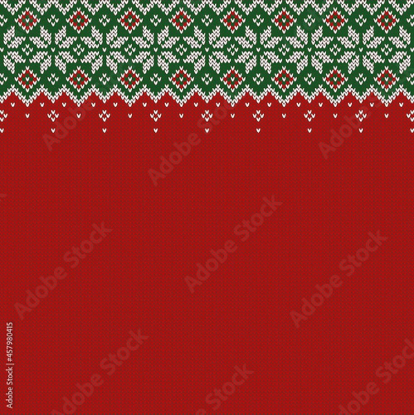 Obraz Christmas sweater background with copyspace. Vector knitted  pattern.