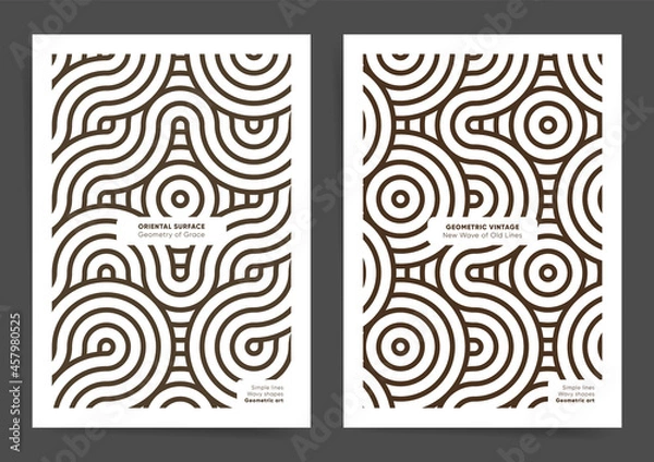 Fototapeta Simple modern japanese poster templates. Retro wavy circles back and white ornaments for banner, brochure, web. Geometric business japanese pattern background. Asian abstract design cover backgrounds.