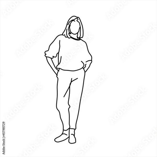 Obraz Vector design of sketch of a teenage girl posing