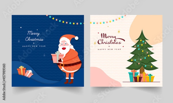 Fototapeta Merry Christmas And Happy New Year Posts Or Greeting Card In Two Color Options.