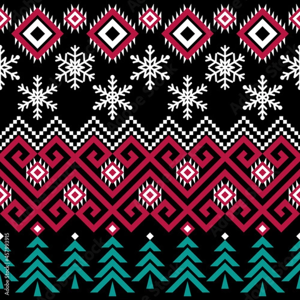 Fototapeta Holidays vector pattern, Christmas seamless pattern, winter pattern with snowflakes