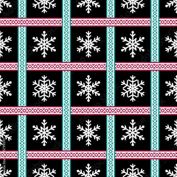 Fototapeta Holidays vector pattern, Christmas seamless pattern, winter pattern with snowflakes