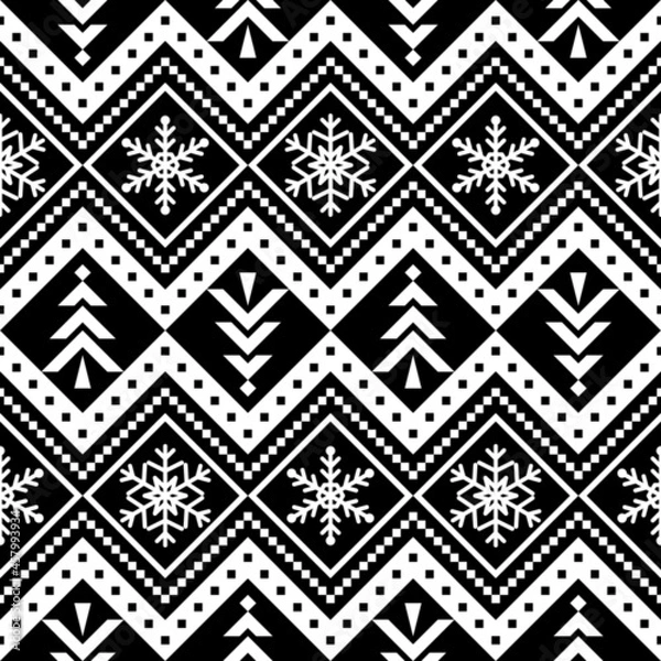 Obraz Holidays vector pattern, Christmas seamless pattern, winter pattern with snowflakes