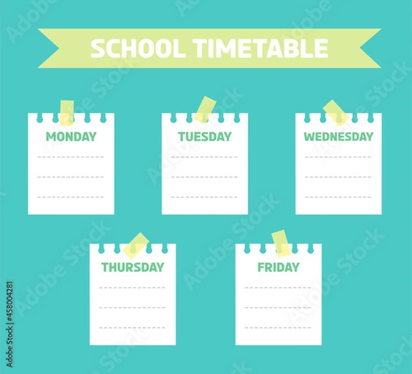 Obraz Cartoon back to school timetable template.