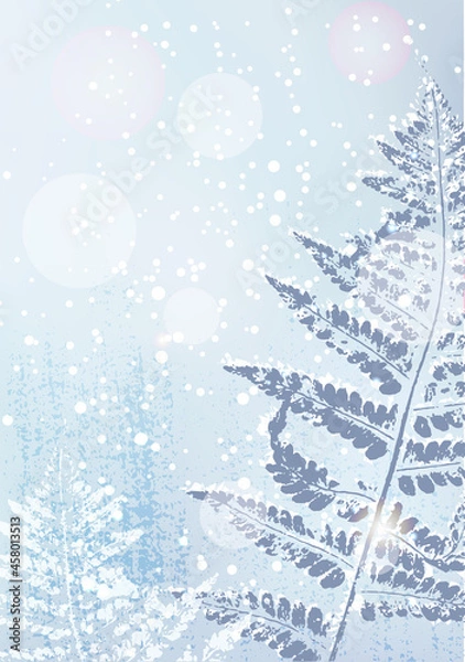 Fototapeta winter snowy vector background with hand drawn floral elements