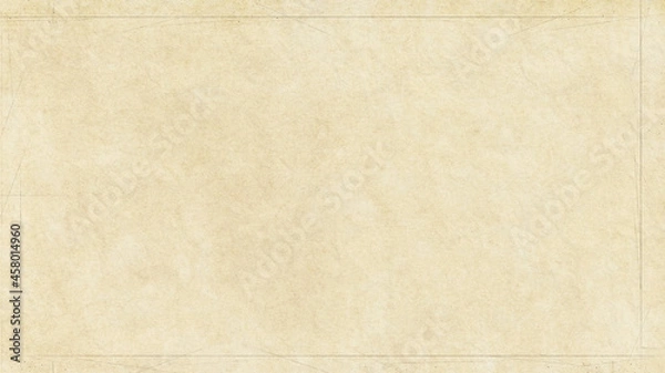 Obraz Yellowed, old paper with a texture. Horizontal frame on a yellow background.
