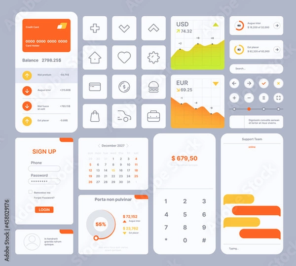Fototapeta Web ui templates. User kit digital infographic elements dividers search bar frames buttons slider preview icons navigation symbols garish vector collection
