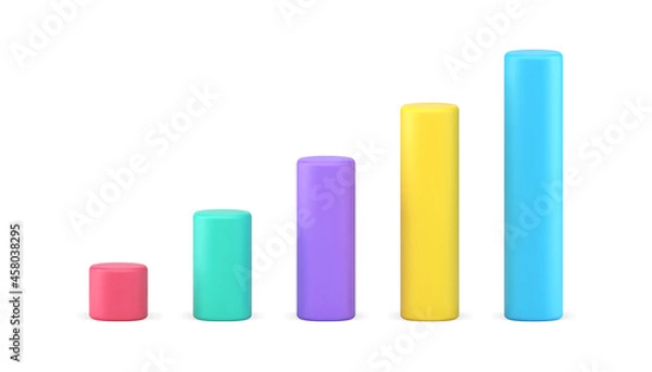 Fototapeta Bar graphs chart 3d icon. Multicolored vertical bars representating data