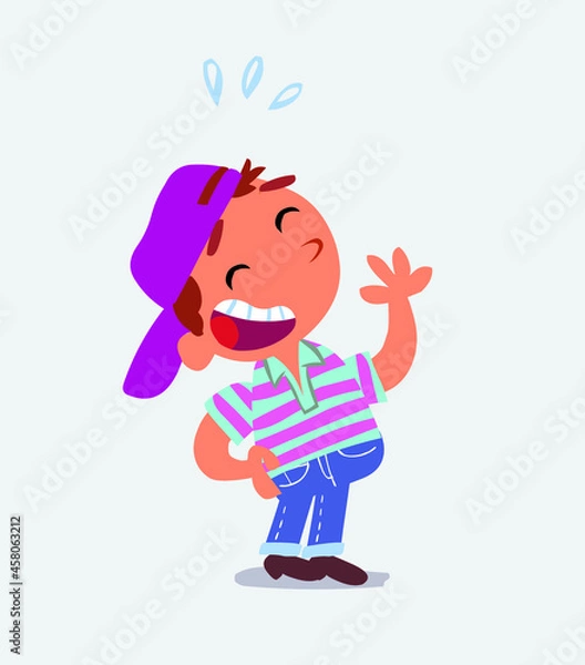 Obraz cartoon character of little boy on jeans laughing happily.