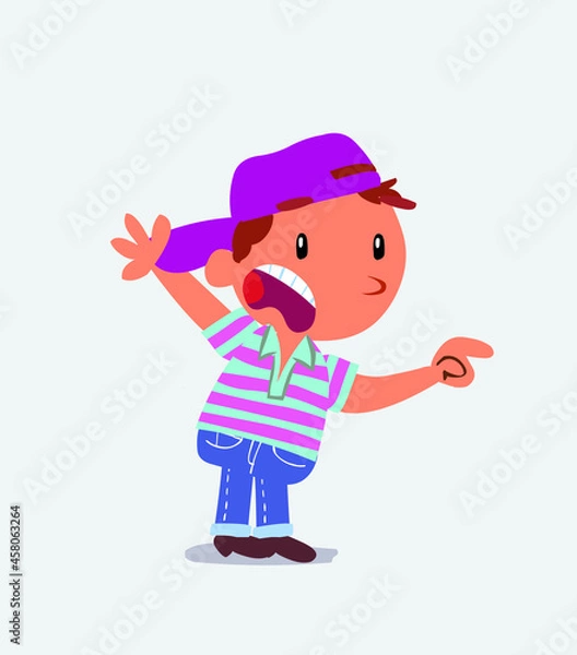 Obraz cartoon character of little boy on jeans pointing at something outraged.
