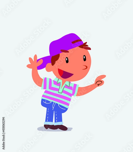 Obraz cartoon character of little boy on jeans pointing while arguing.