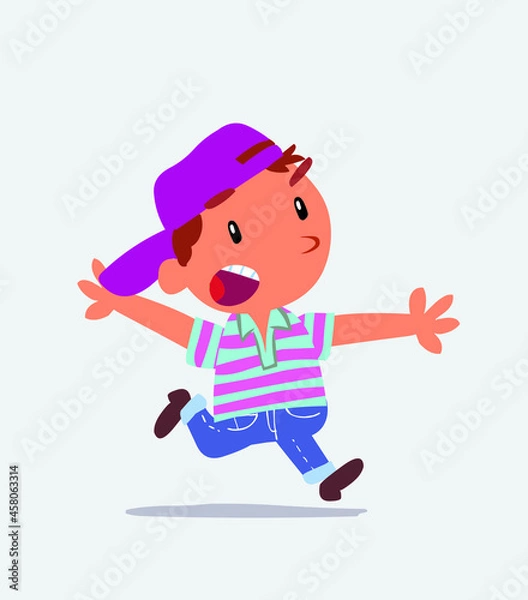 Obraz cartoon character of little boy on jeans running angry.