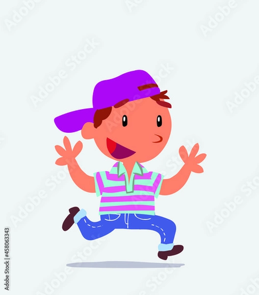 Obraz cartoon character of little boy on jeans running happily.
